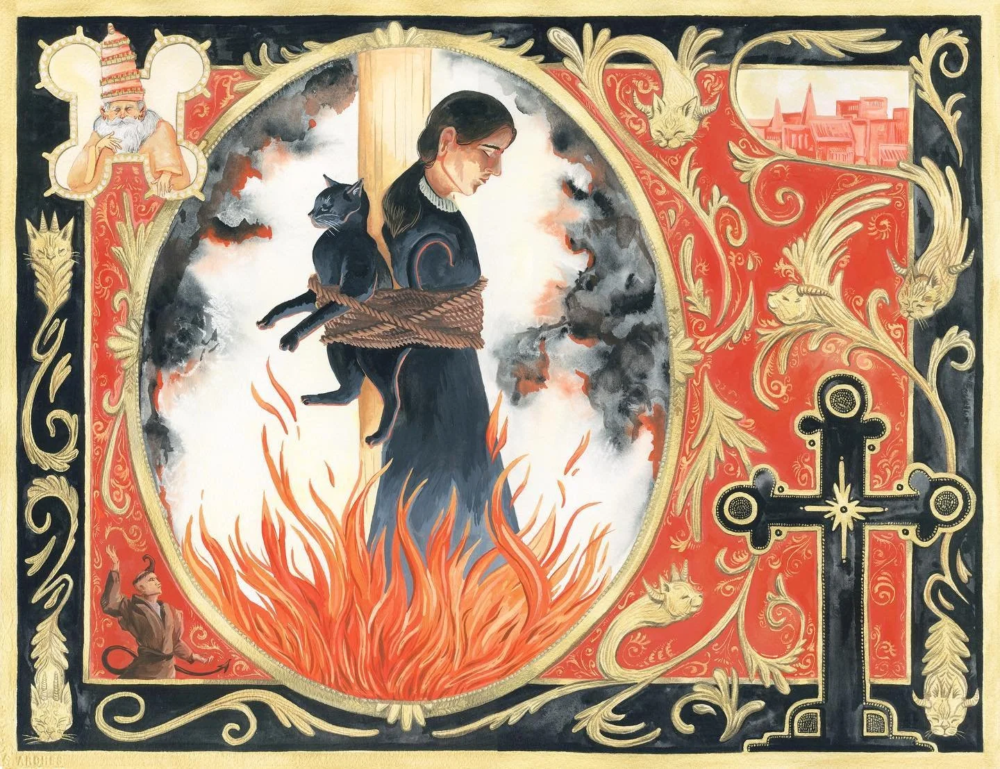 Sign of a Witch, another thesis piece 🐈&zwj;⬛
-
-
-
#illustration #gouache #witch #witchsfamiliar #blackcat #demonic #devilcat #gold #illuminatedmanuscript