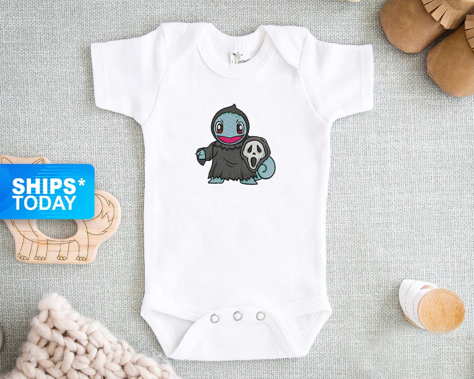 Squirtle Baby Onesie - Halloween Embroidered Baby Onesie