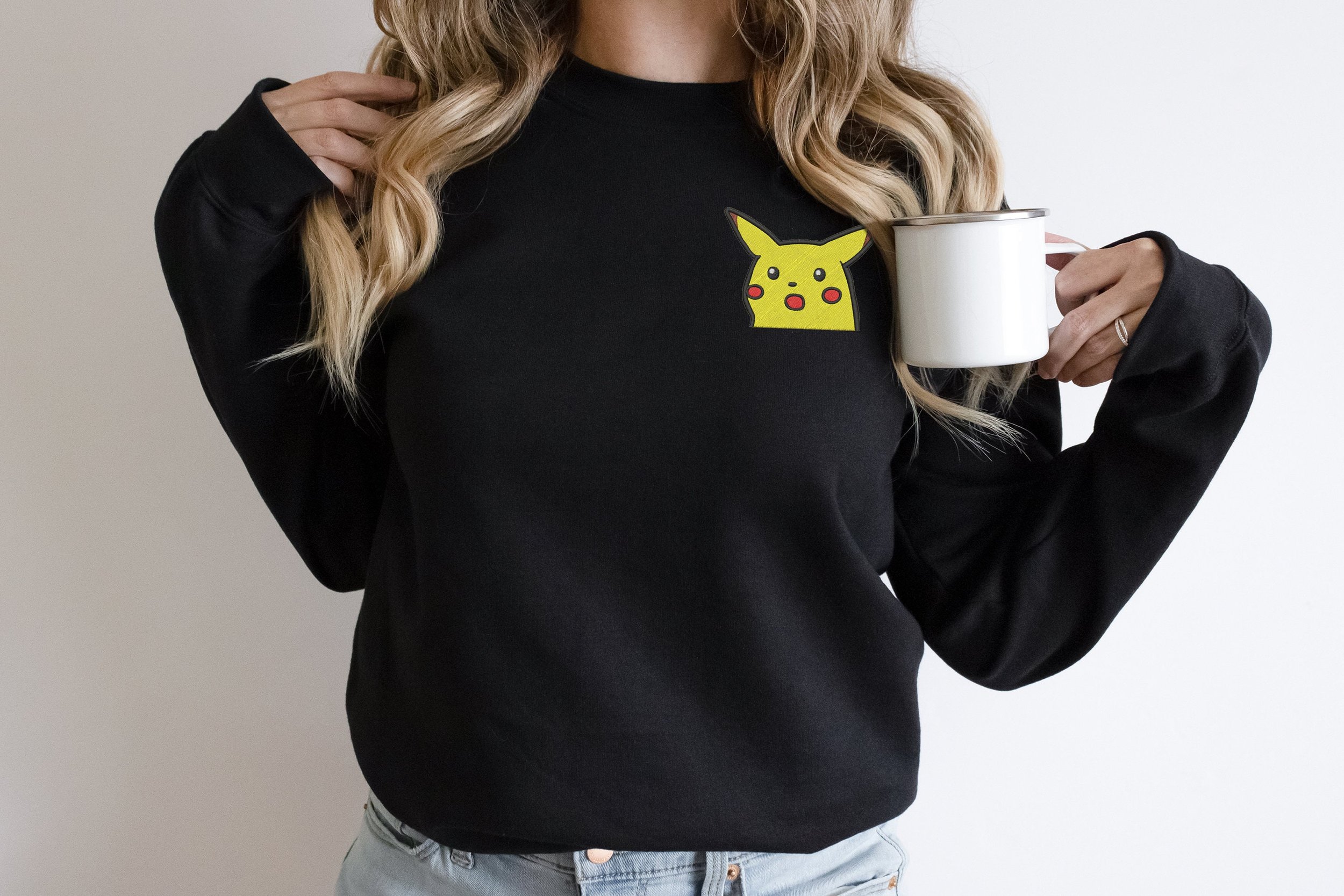 Surprised Pikachu MEME Embroidery Sweatshirt & T-shirt 