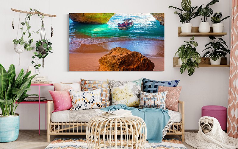 Famous Sea Cave at Benagil Beach in Algarve, Portugal. Canvas Wall Art for the Home or Office