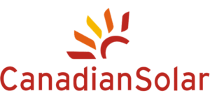 Canadian Solar logo featuring a stylized sun with rays in orange and red, and the company name in red text.