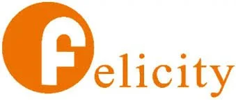 Logo with an orange circle containing a lowercase white letter 'f' and the word 'felicity' in orange text.