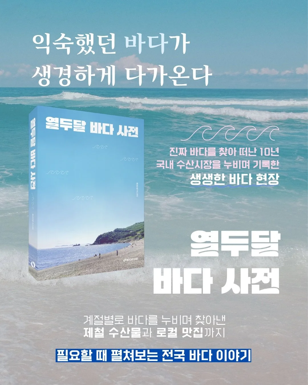 시원한 바다가 간절한 여름☀️
이번 여름엔 진짜 바다로 떠나보면 어때요?

계절별 가보면 좋을 바다와 🌊
그곳에서 즐길 수 있는 수산시장, 그리고 맛집까지🐟

10년동안 바다가 좋아 
전국 바다 구석구석 탐험한 생선선생의
노하우가 압축된 책 <열두달 바다 사전> 등장

진짜 바다를 탐험하고 싶은 이들을 위한
생선선생의 안내서❗️
지금 만나 보세요😁
[북엔드 자사몰, 알라딘으로 구매 시 장어 플립 북마크 증정!
(알라딘 : 마일리