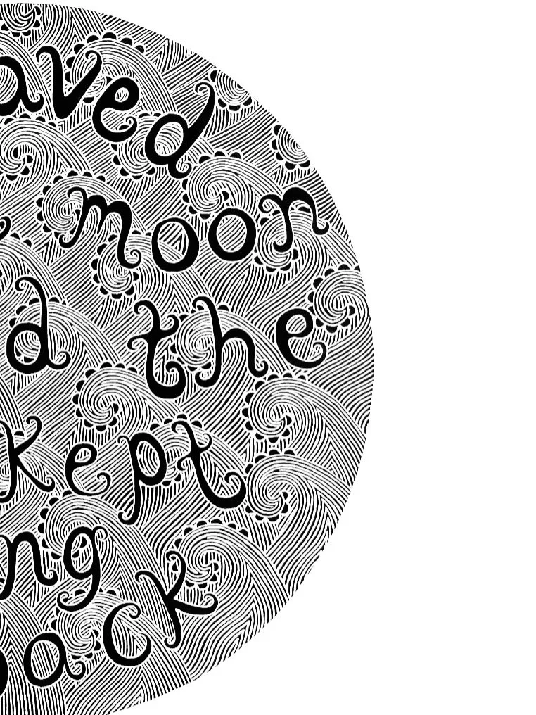 🥁 🥁 NEW WORK! 🥳🥳

Title / text:

&lsquo;I waved at the moon and the moon kept waving back&rsquo;

No further background info available 🙃

*

Spec:

Monochrome. 

Mixed media (hand-drawn in @posca_uk white pen against a black acrylic paint backdr