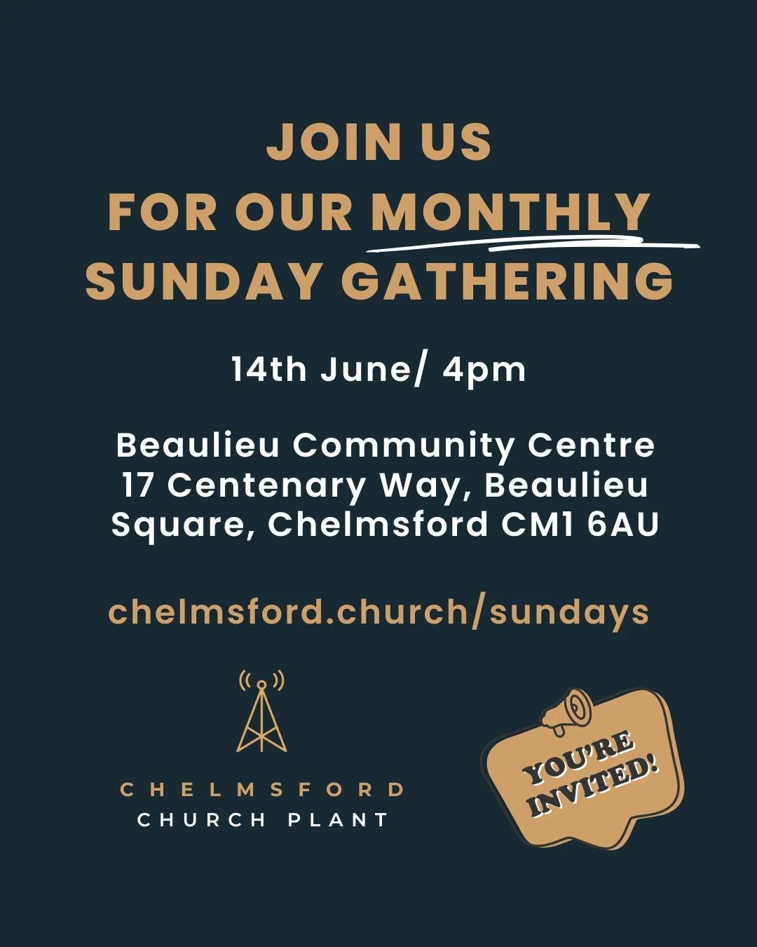 🙌🏼 JUNE SERVICE
Join us this Sunday at @beaulieucommunity

🗓️ 14th June, 4pm
📍 Beaulieu Community Centre

🌐 chelmsford.church/sundays

Let us know if you want any more information, or go to
chelmsford.church/sundays

#chelmsford #churchesinchelm