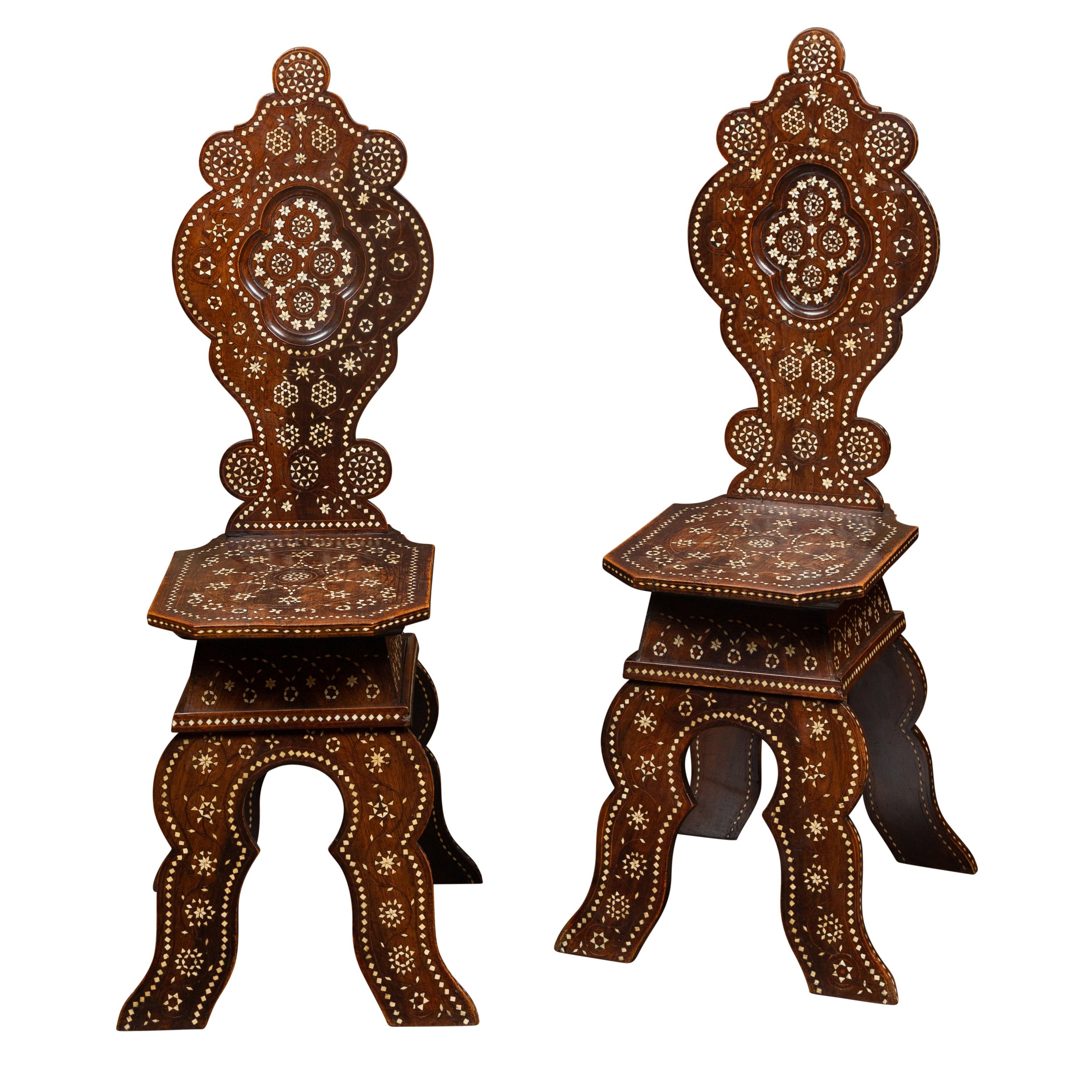 Pair of Moroccan-style inlaid chairs photographed for Atlanta antiques dealer