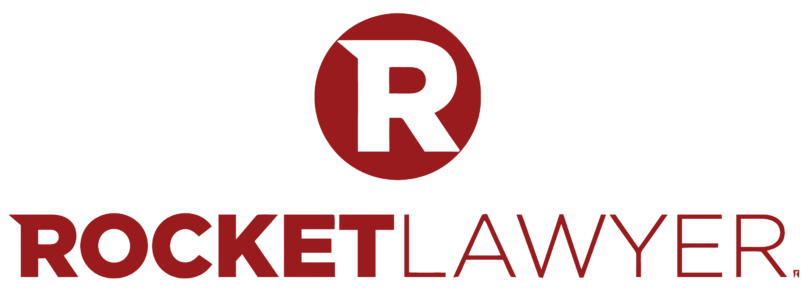 Rocket Lawyer logo with a red circle and letter R, with the words 'Rocket Lawyer' in bold black and red text.