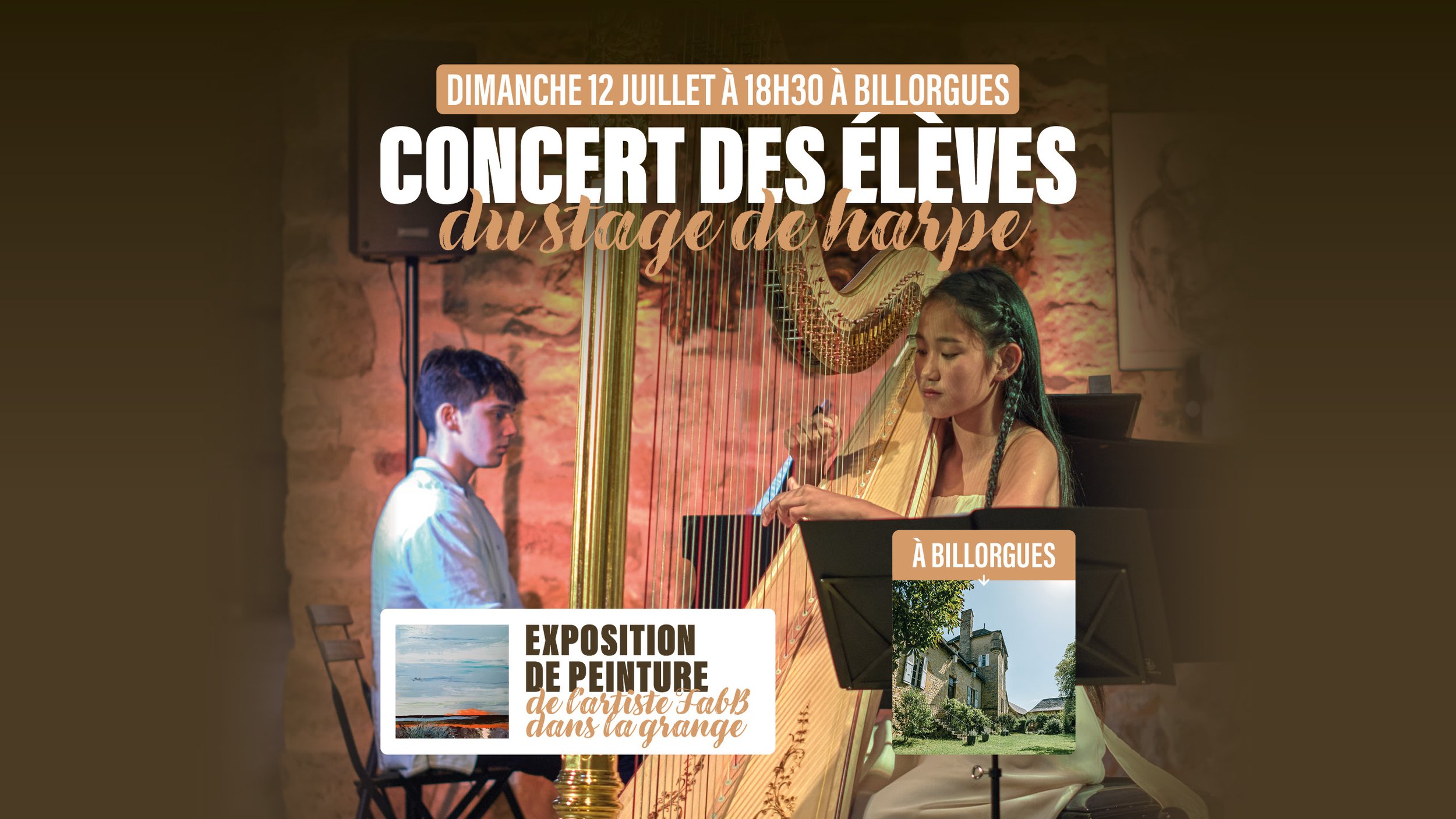 Concert des élèves du stage de harpe à Billorgues