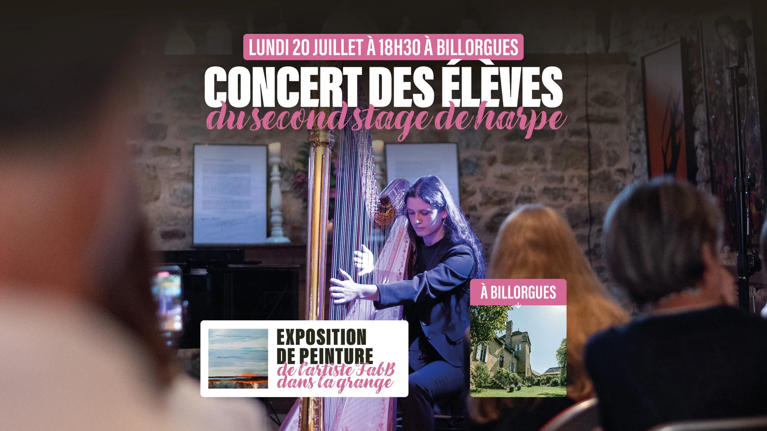 Concert des élèves du second stage de harpe à Billorgues