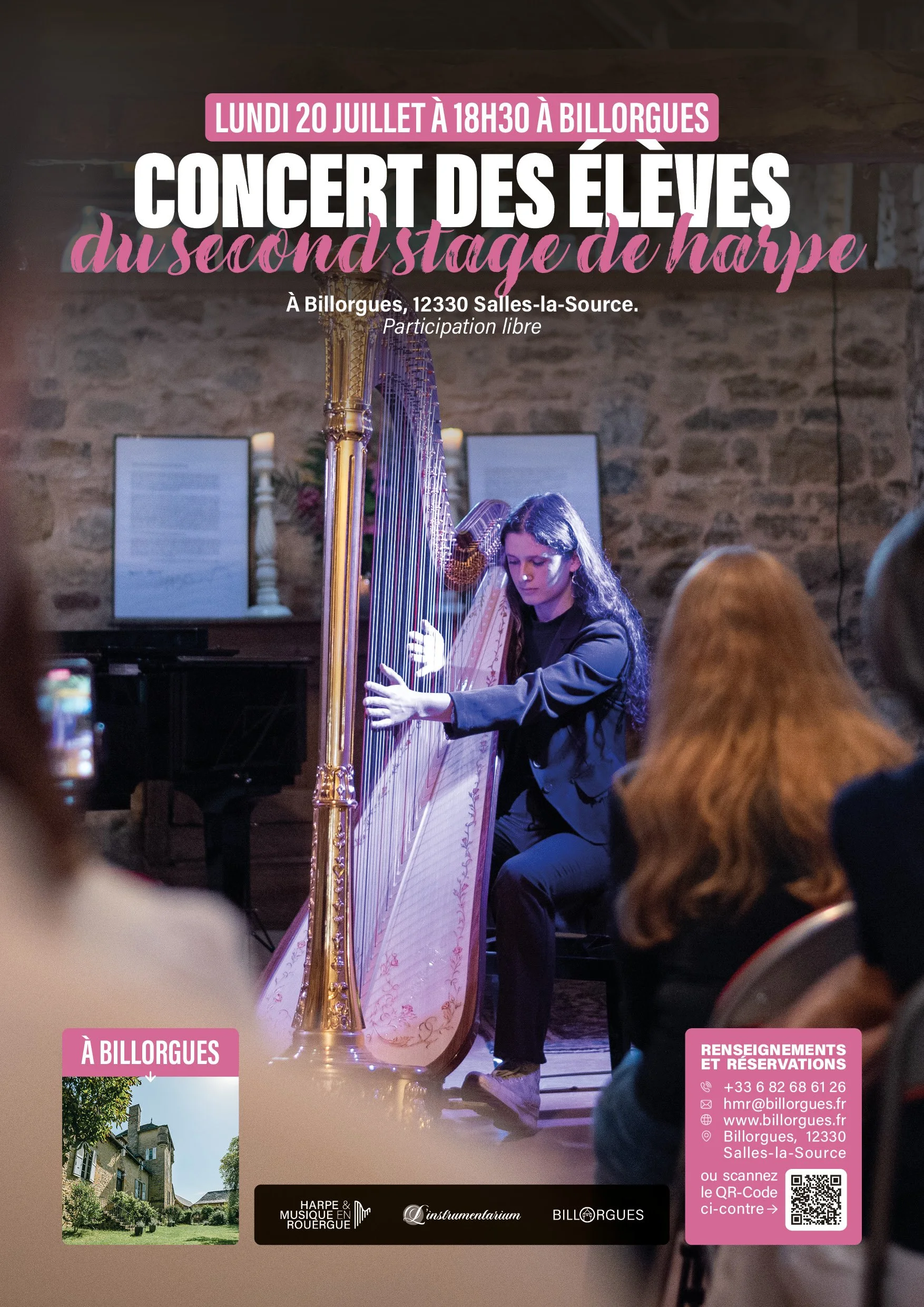 Affiche du concert des élèves du second stage de harpe