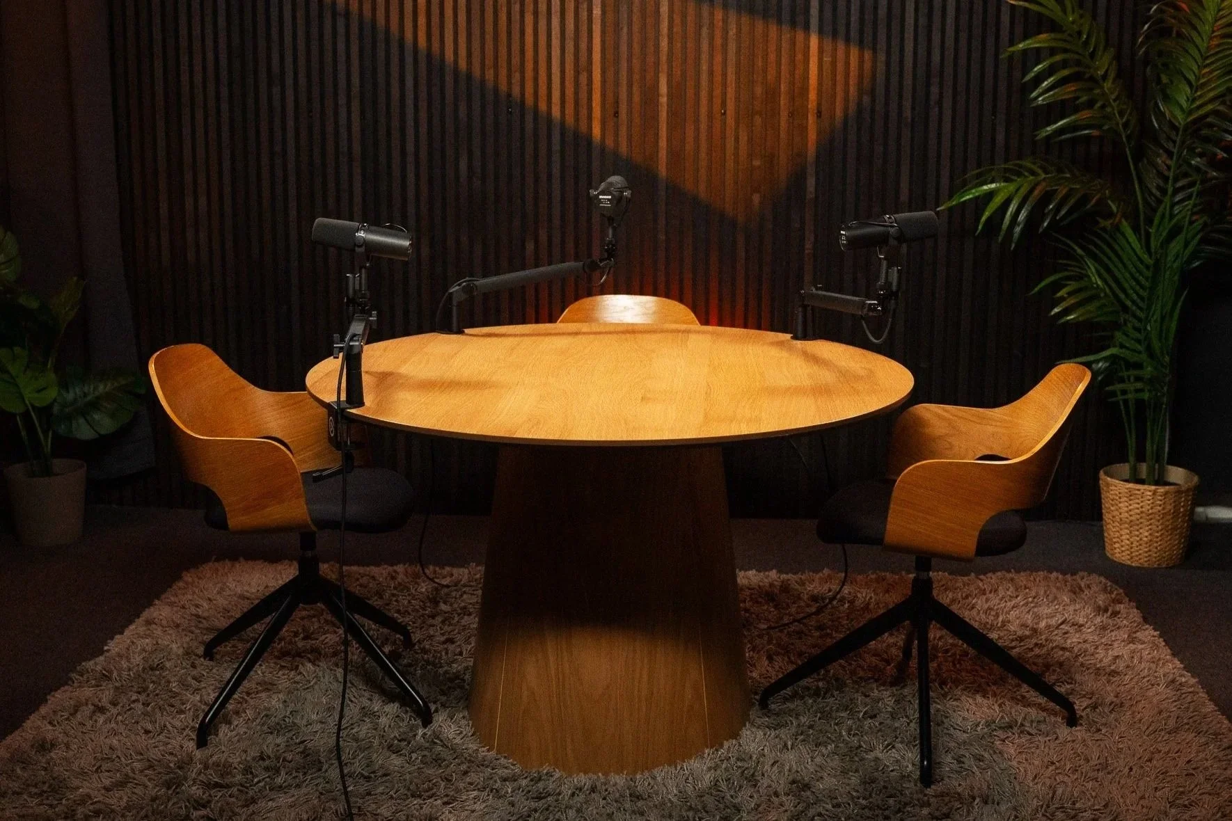 Podcast studio Copenhagen with Sony FX30 cameras and Shure SM7B microphones