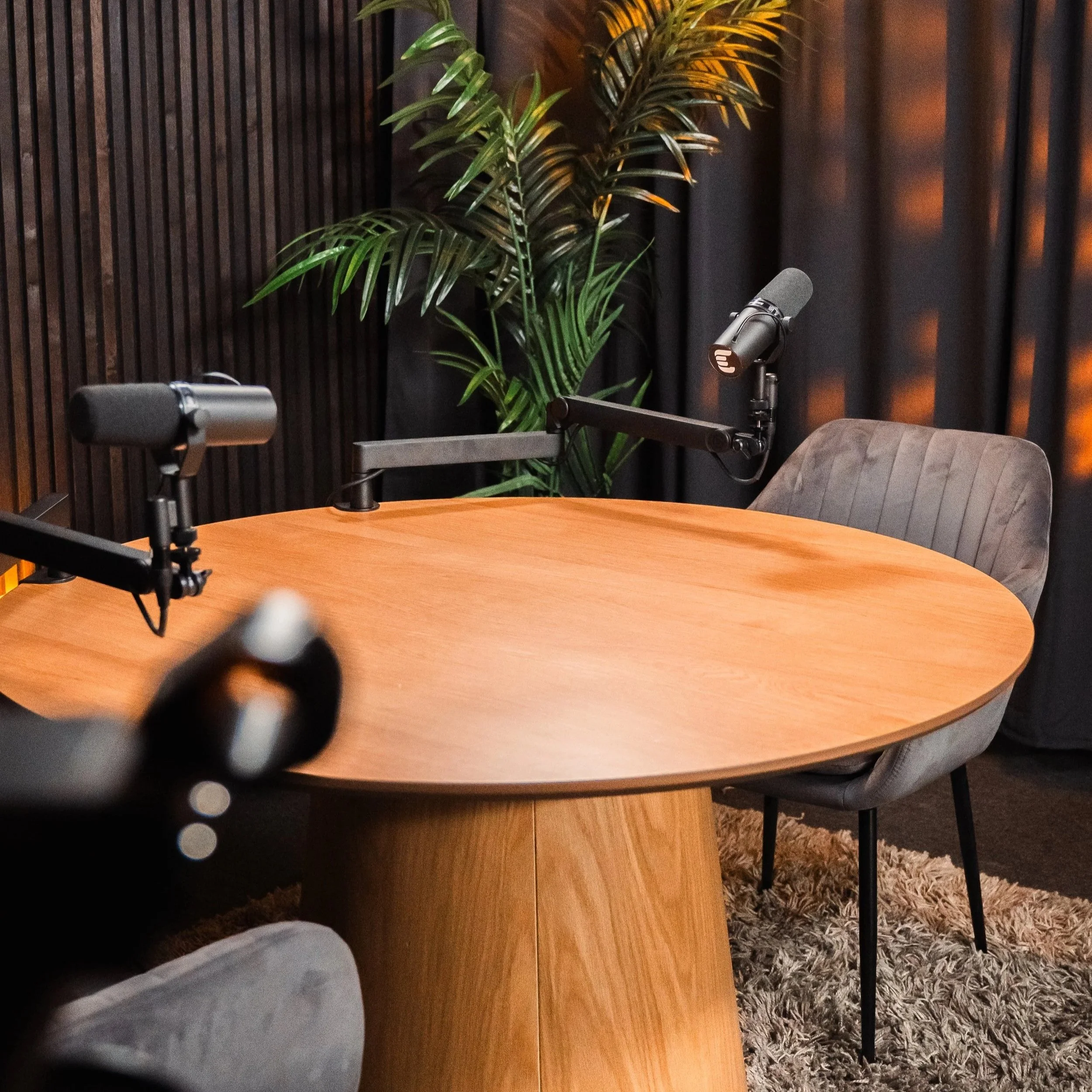 Professionelt podcast studio på Sjælland i København med tre kameraer og fire mikrofoner