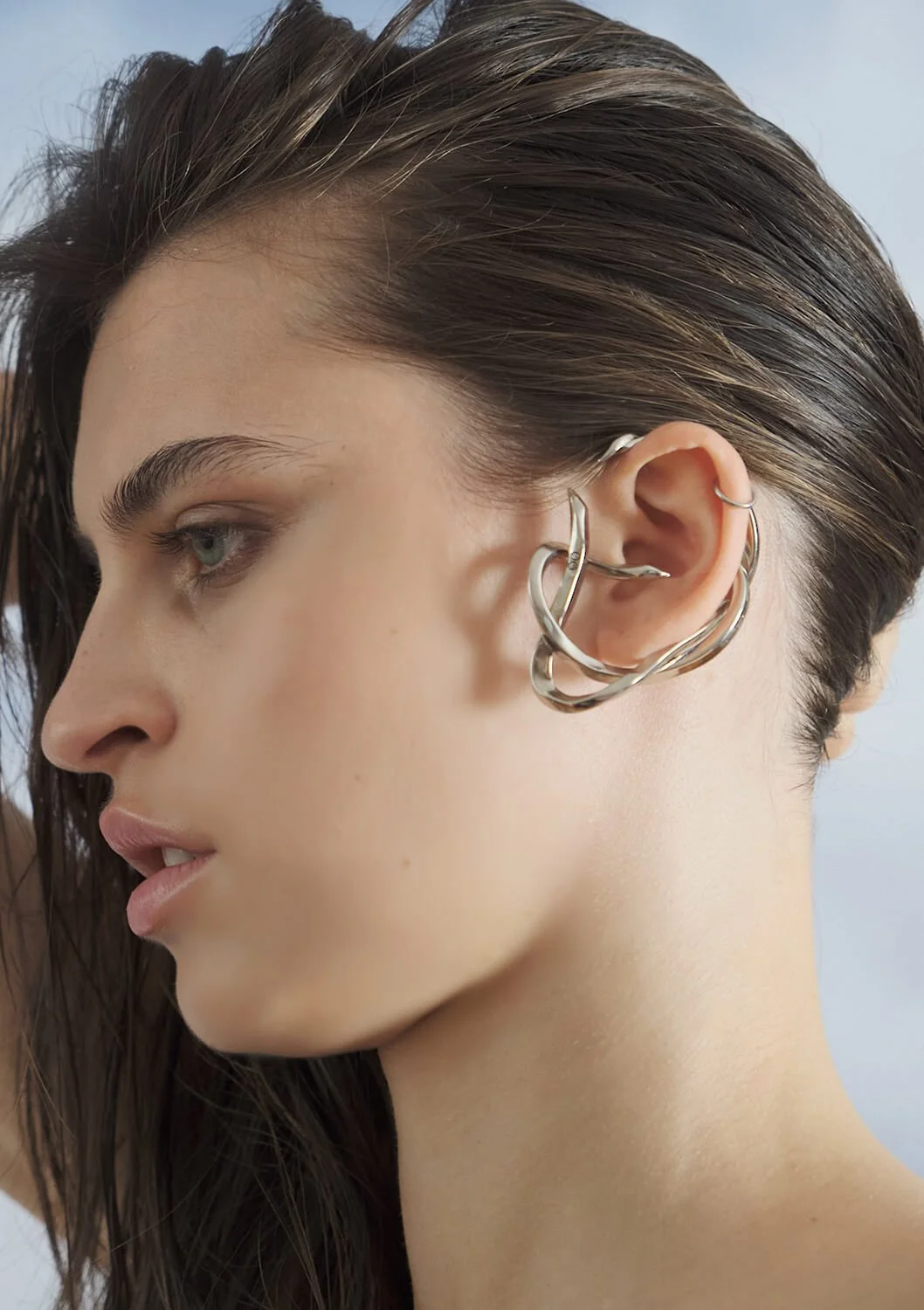 bijou d'oreille deux serpents argenté