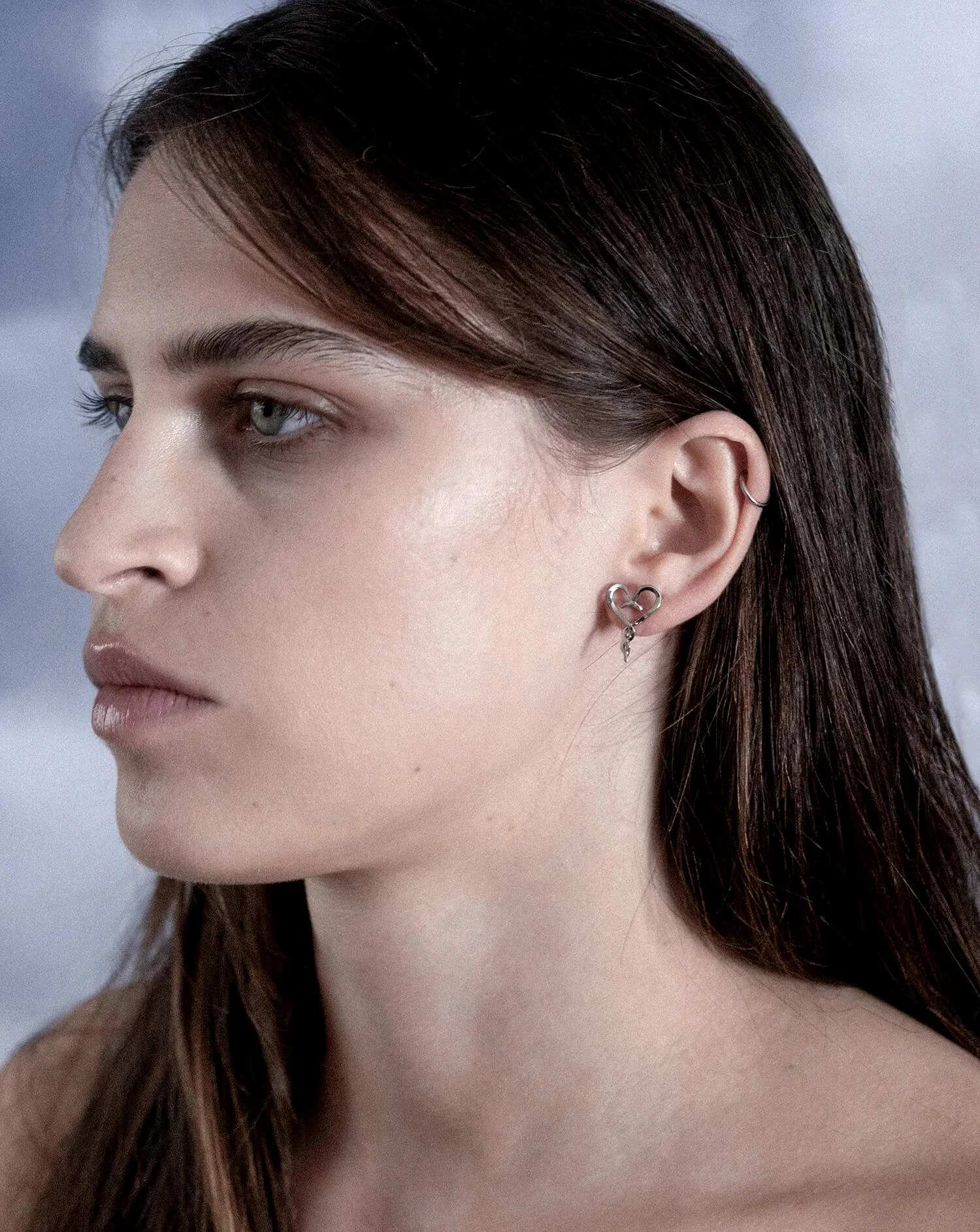 boucle d'oreille coeur et serpents argent