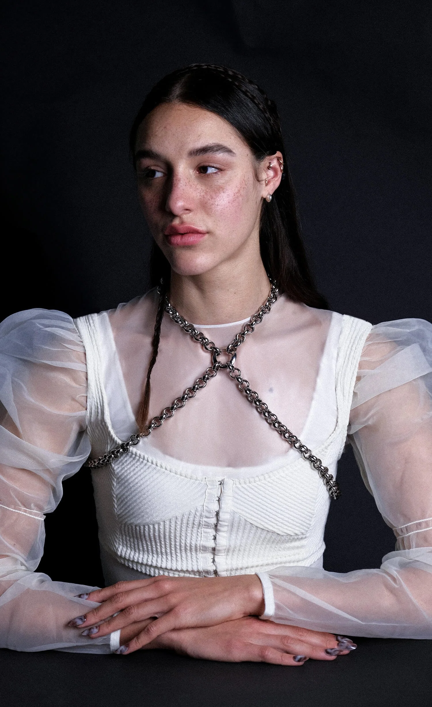 harnais de corps en chaîne argentée