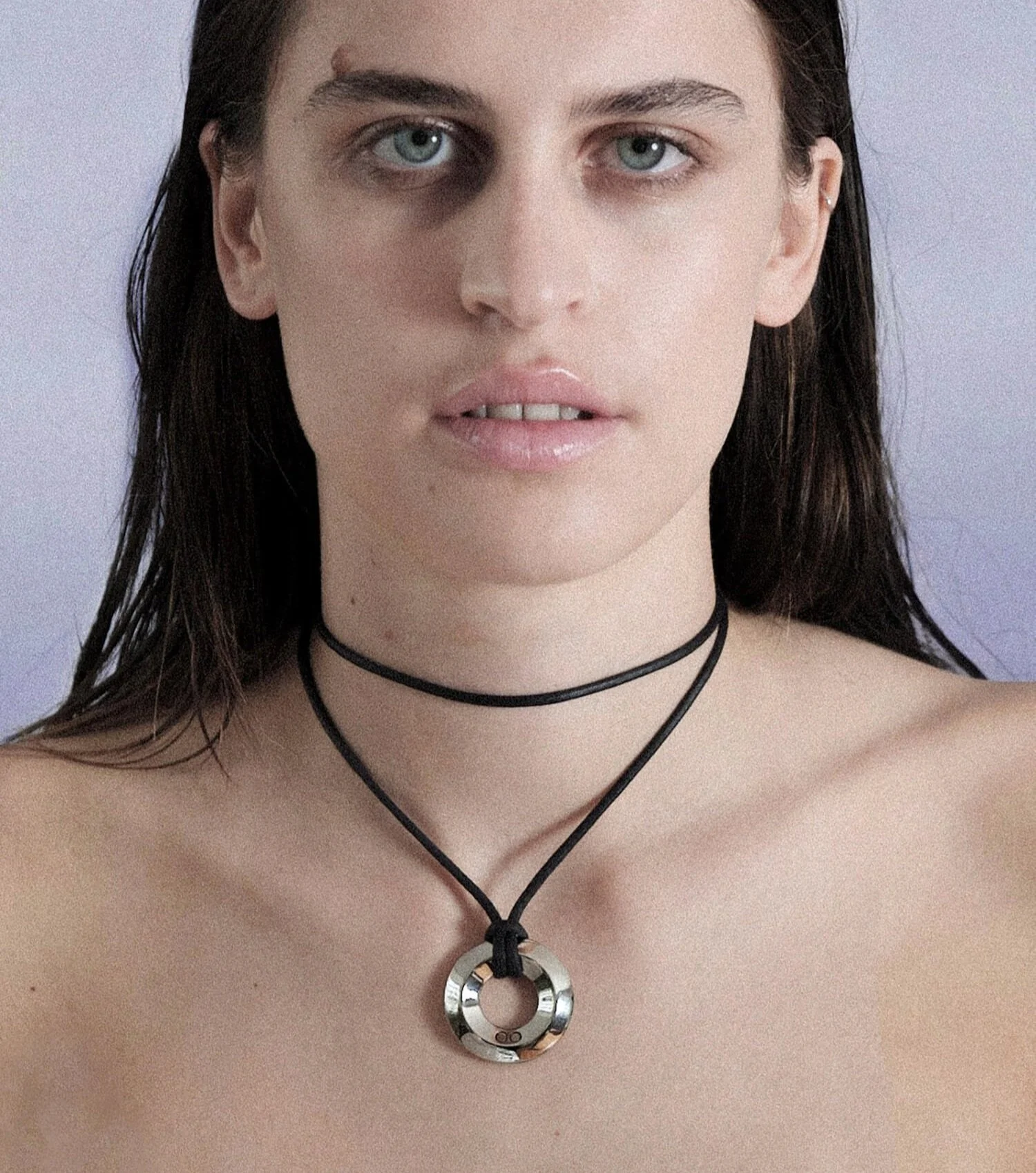 pendentif lien cuir anneau argent