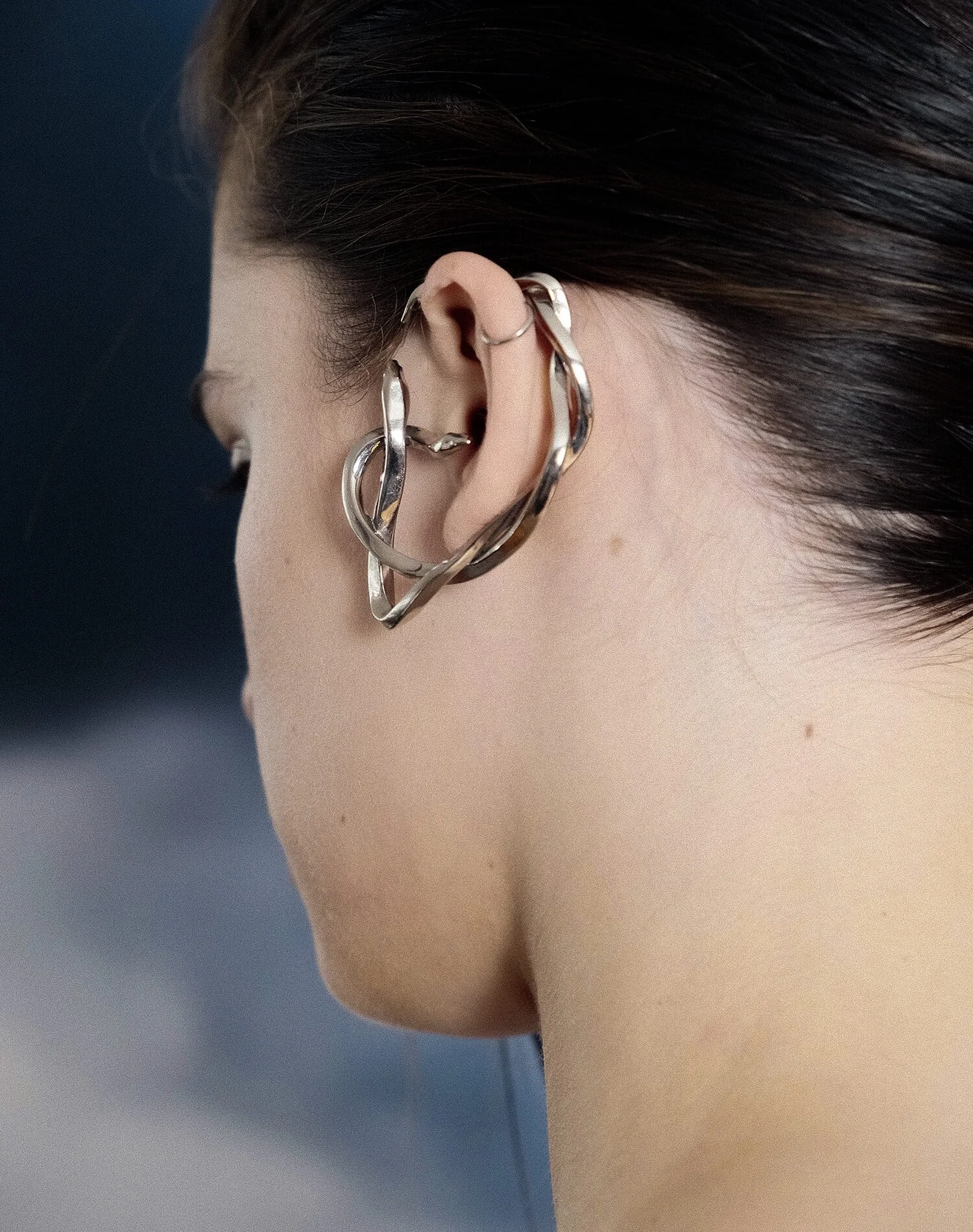 bijou d'oreille deux serpents argenté