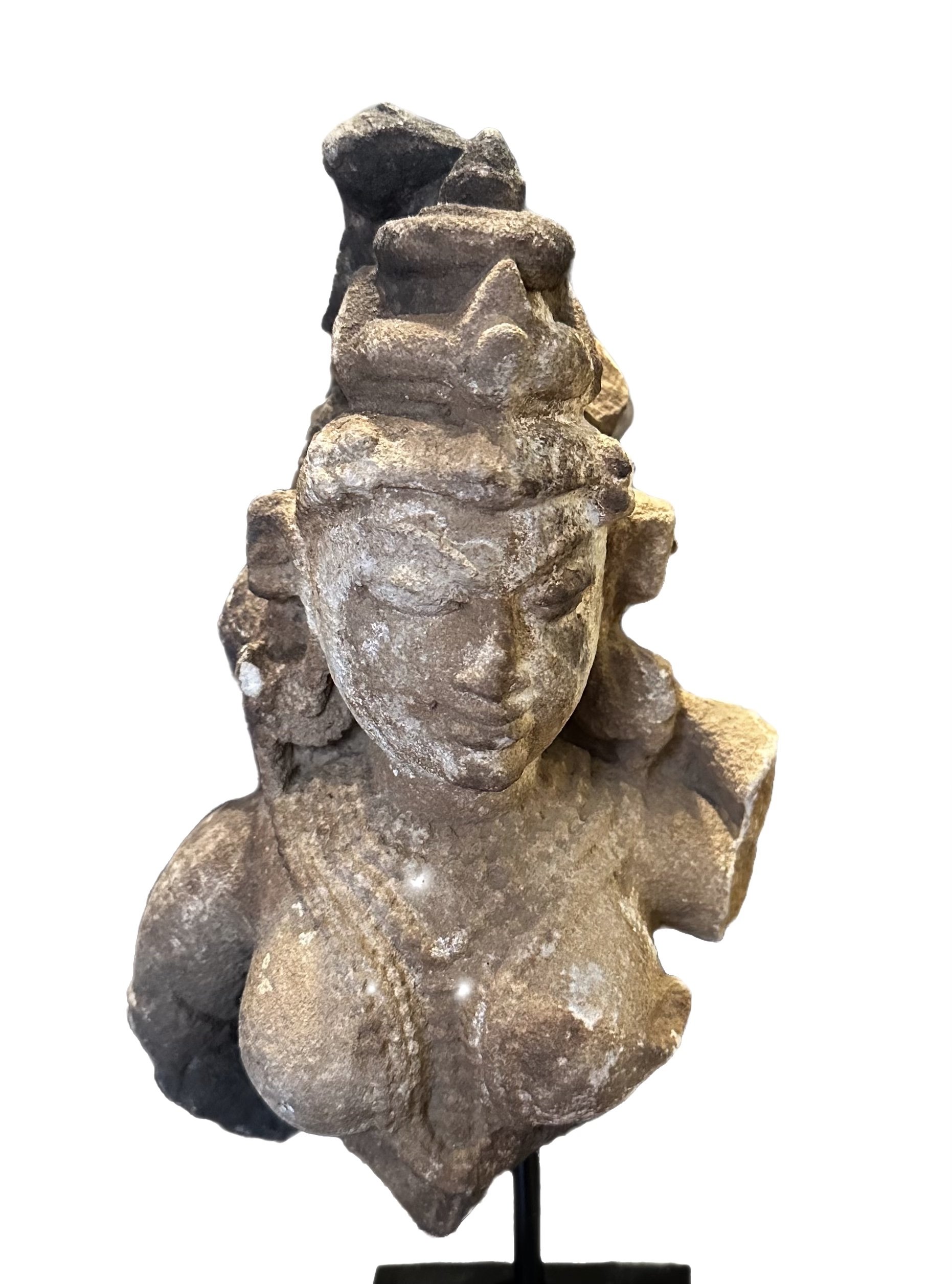 A fine fragmented sandstone figure of a goddess richly draped in jewellery. Rajasthan, India, 10th-11th century C.E.