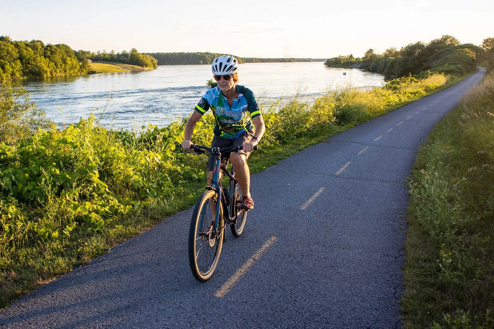 Riding along the Cornwall section of the Great Lakes Waterfront Trail.
