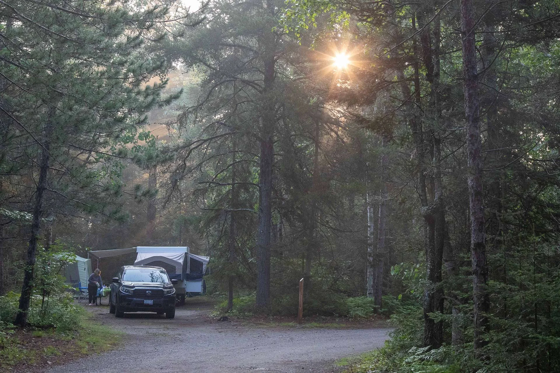 A pop-up trailer at an Ontario Provincial Park.