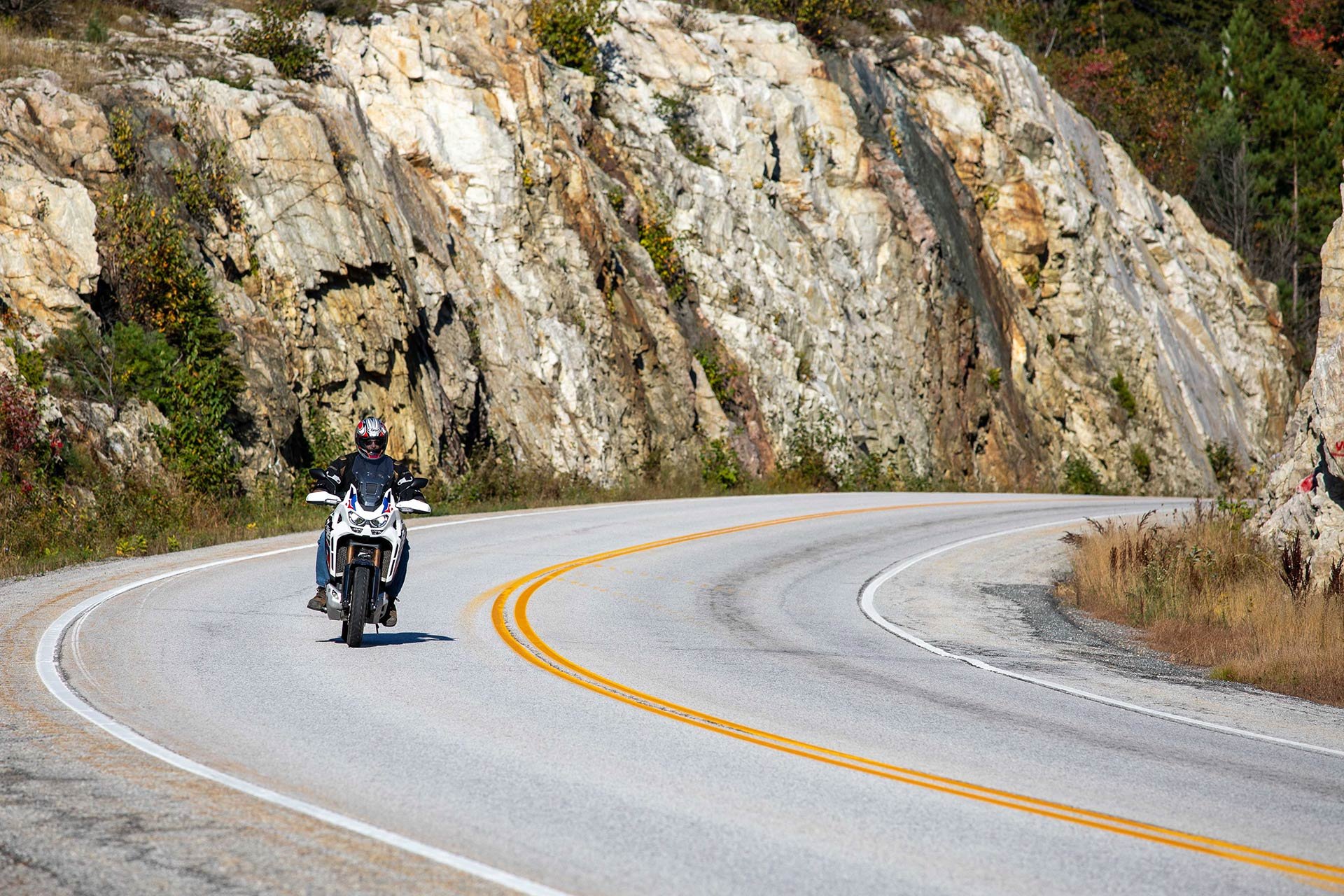 Riding Highway 6 through the stunning La Cloche Mountains.