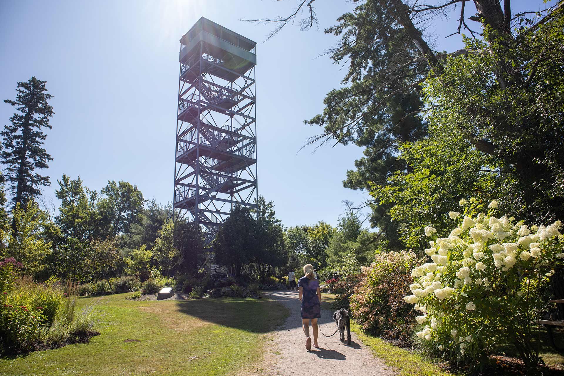 Walking up to the lookout tower at  Tower Hill Heritage Garden, Parry Sound, Ontario.