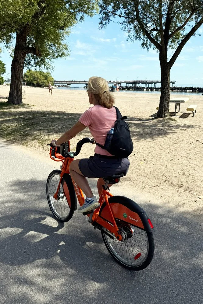 Cycling along beaches on Toronto Center Island.