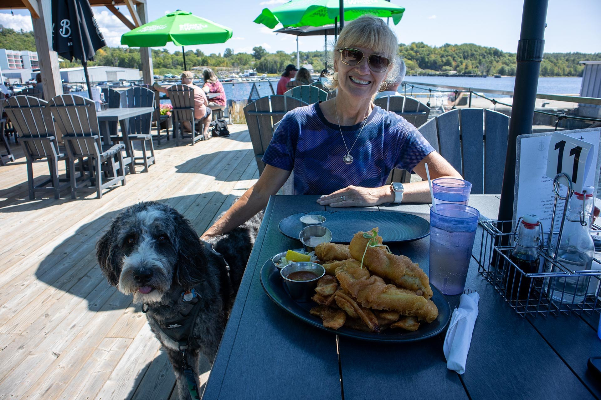 Enjoying some fish and chips at Henry's Harbour Restaurant in Parry Sound, Ontario.