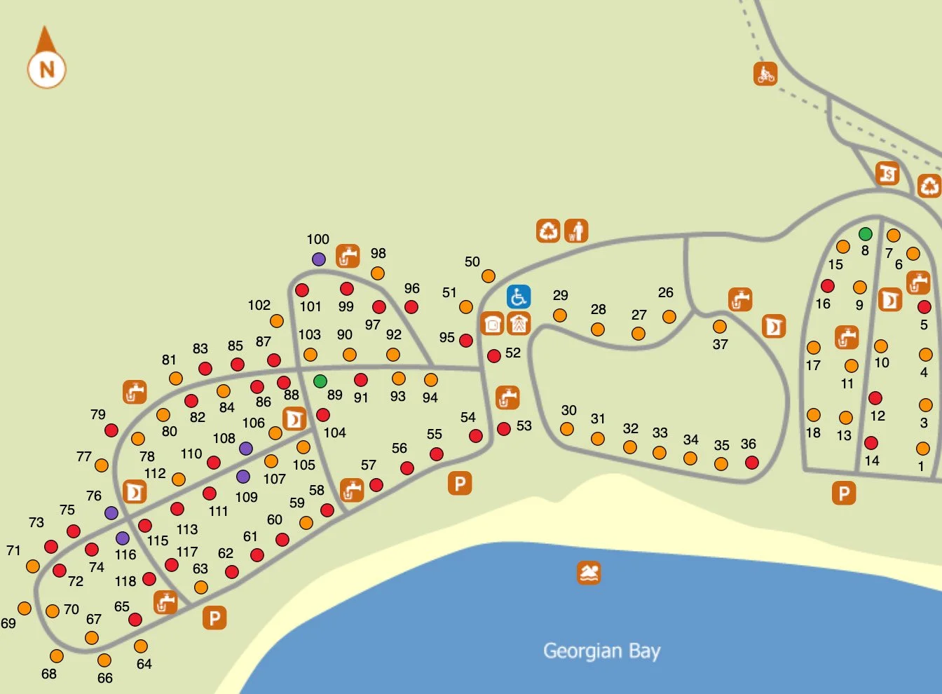 Map of Ontario Provincial Park campground.