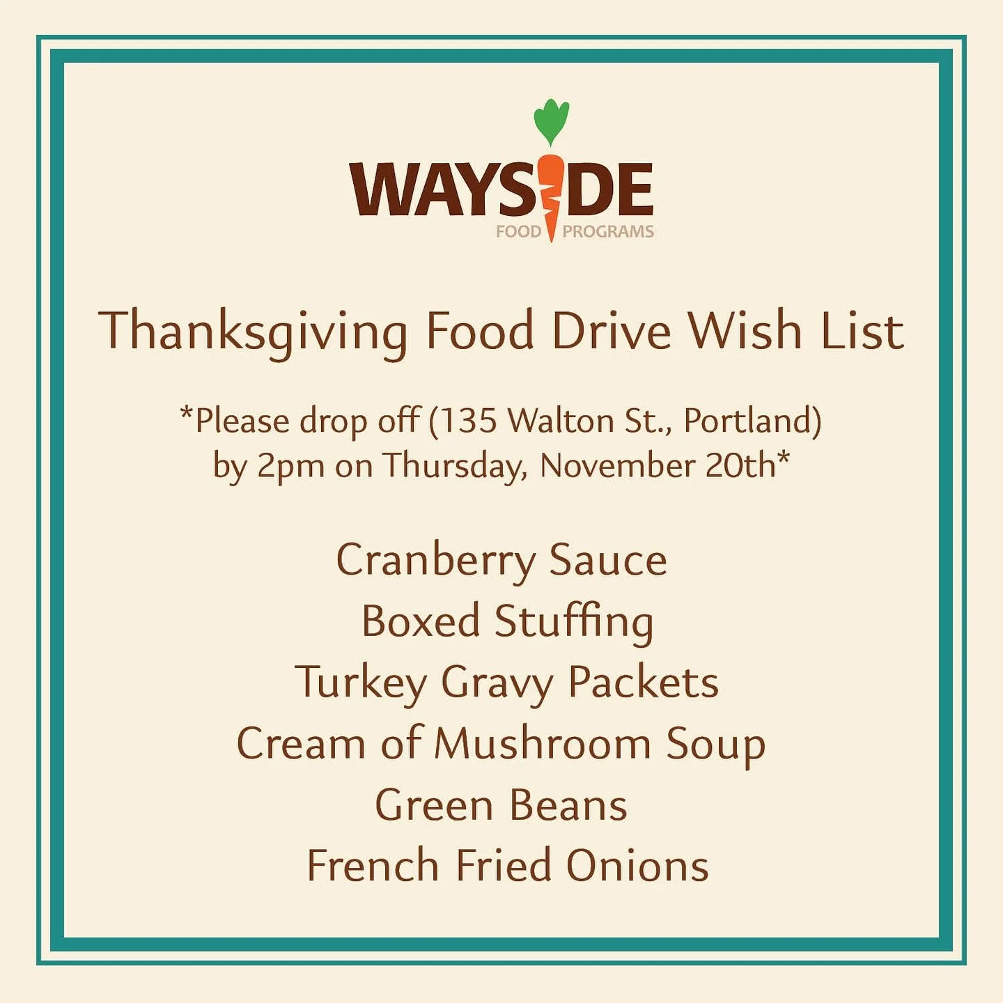 *Please share* Want to help share Thanksgiving with families in our community!? Help the most people by contributing ingredients for Thanksgiving baskets! 
.
.
#thanksgiving #fooddrive #wishlist #community #maine