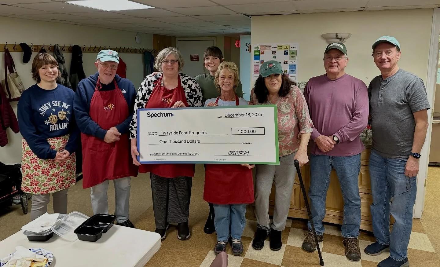 Beth, a lovely volunteer from our Windham Community Meal, applied for a grant while working for Spectrum Mobile. She delivered the check to Wayside on Thursday evening. Thanks, Beth! ❤️

Our free community meals provide nutritious food in a welcoming