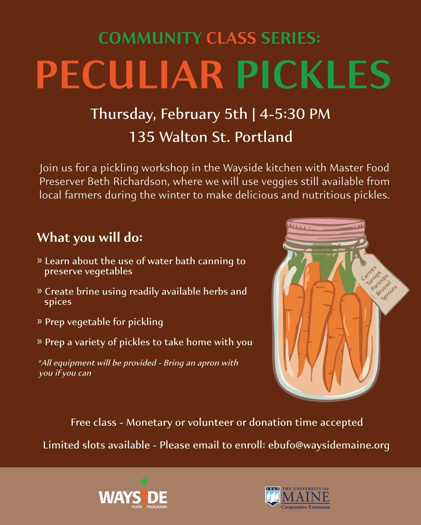👀 Hey folks! Have you ever been interested in learning how the pickling process works? If so, mark your calendars! Next Thursday (2/5) at 4pm, we&rsquo;ll be holding a community class in Wayside&rsquo;s kitchen called &ldquo;Peculiar Pickles!&rdquo;