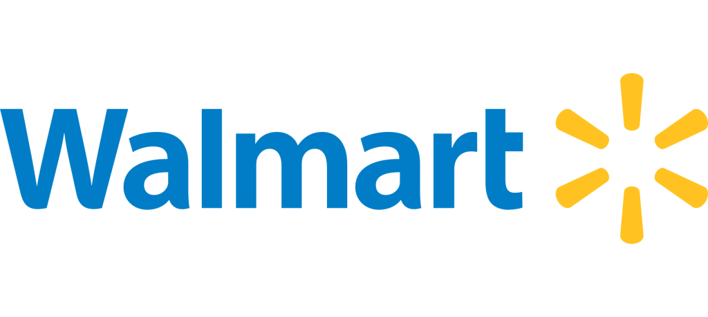 Walmart logo with blue text and yellow spark symbol