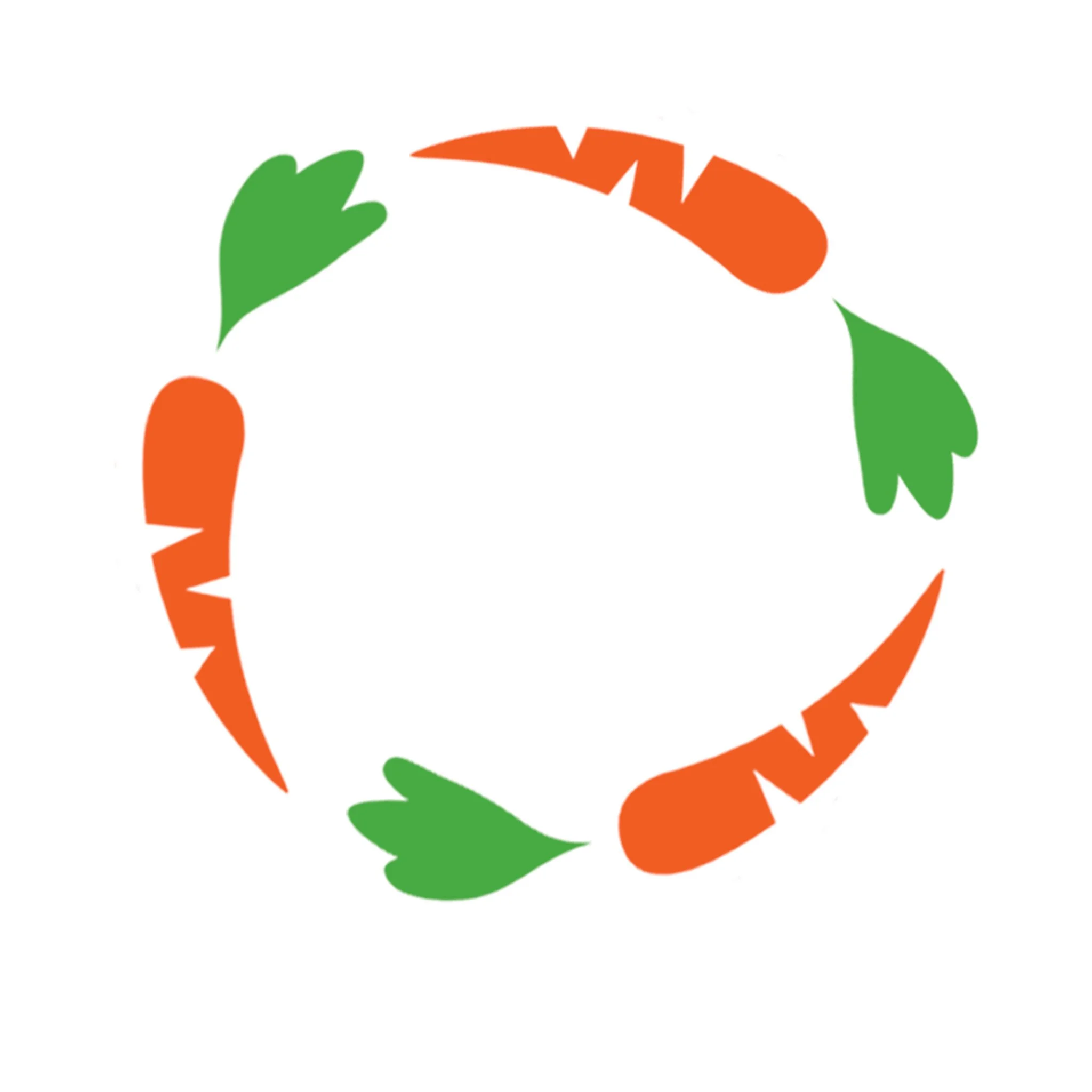 Circular arrangement of stylized orange carrots with green leaves.