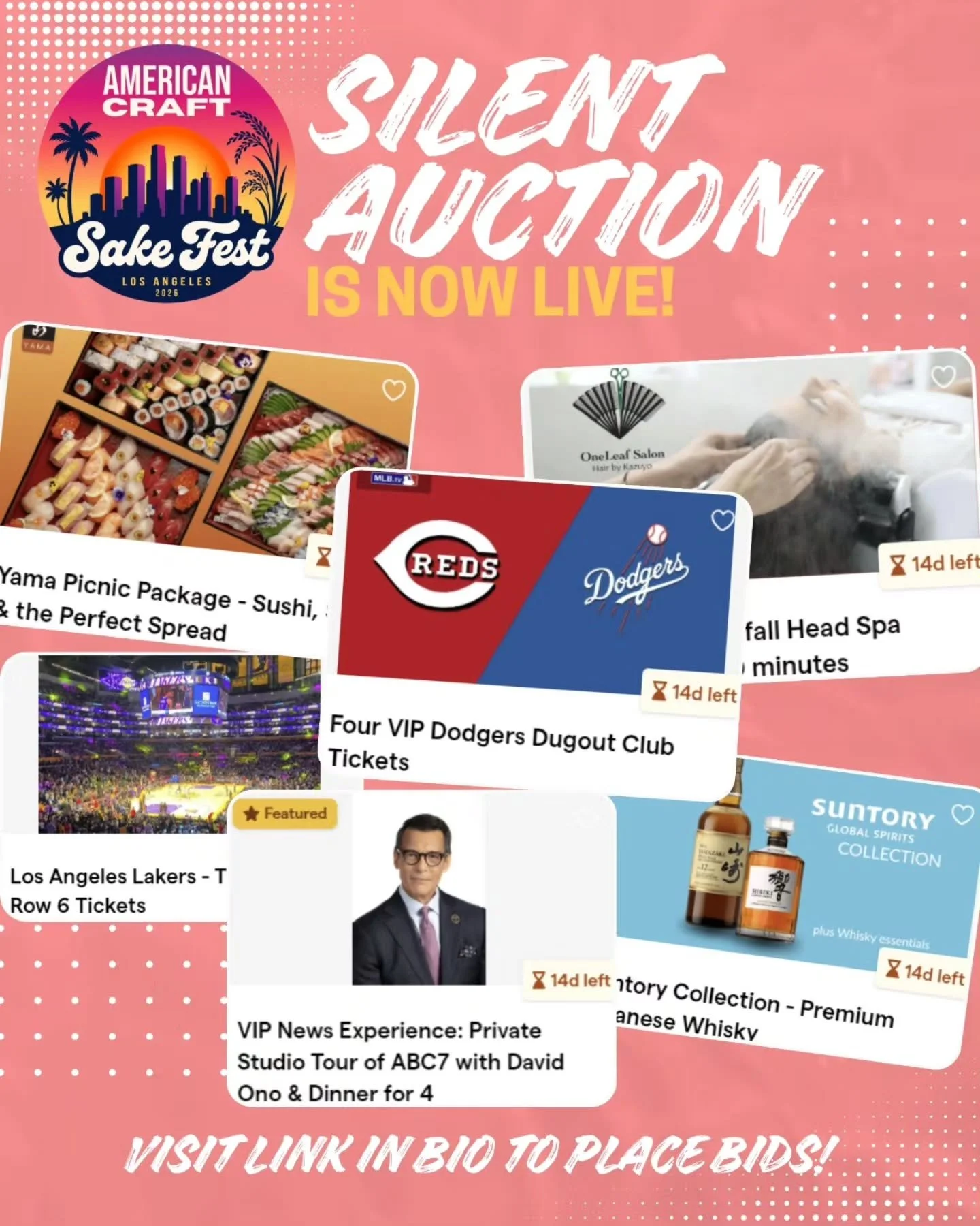 🚨 OUR SILENT AUCTION IS NOW LIVE! 🚨

You don&rsquo;t have to attend the American Craft Sake Fest to get in on the action.. our auction is open to EVERYONE! 🍶✨

Bid on some incredible experiences and prizes, including:

⚾ 4 VIP Dodgers Dugout Ticke