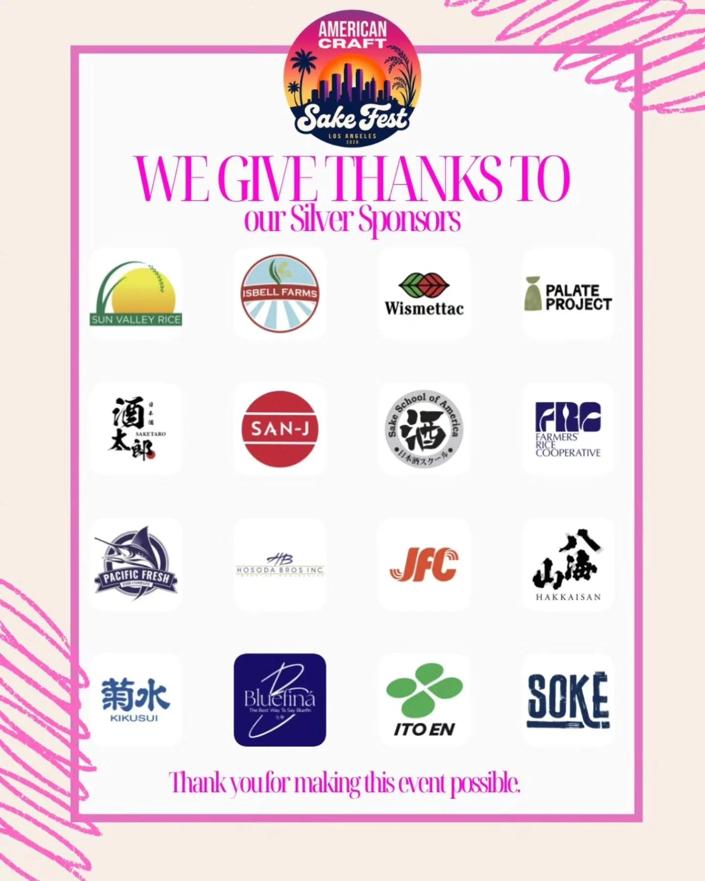 A huge THANK YOU to our Silver Sponsors for supporting this year&rsquo;s American Craft Sake Fest! 🍶✨

Bringing an event like this to life takes a community, and we truly couldn&rsquo;t do it without the generosity and support of our incredible spon