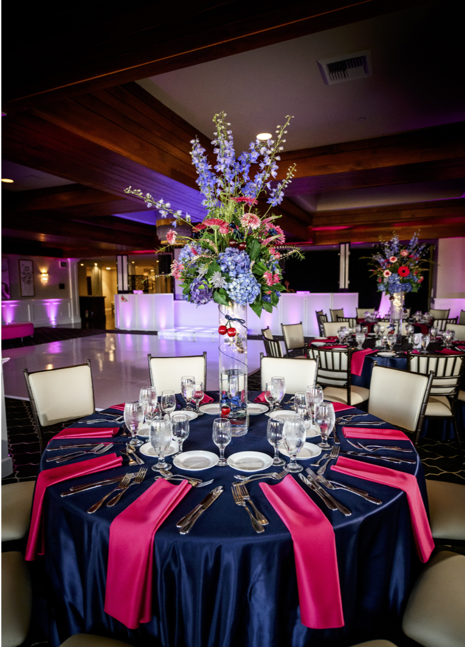 Tables, Linens, Flowers