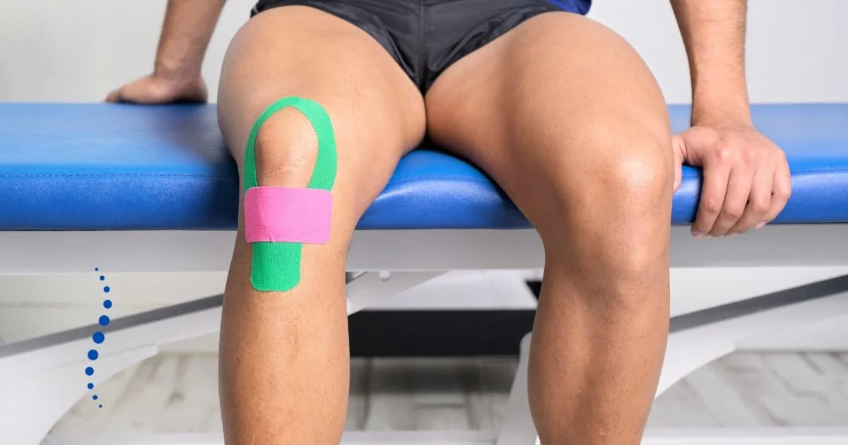 Kinesio taping on a painful knee at Cranbrook Chiropractic 