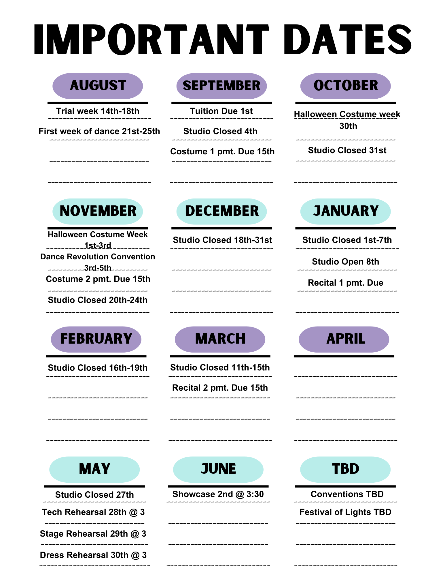 Important Dates — ICON Dance