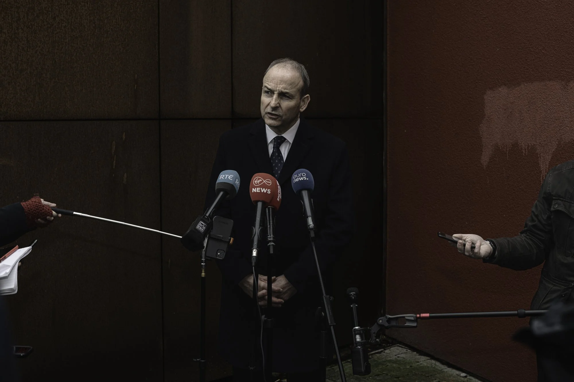 Taoiseach Micheál Martin addresses families of victims killed during Bloody Sunday at the Museum of Free Derry on the fiftieth anniversary of the massacre. Derry, 2022