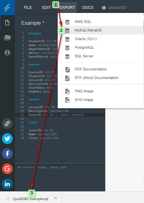 Designing and creating a MySQL database online using QuickDBD ...