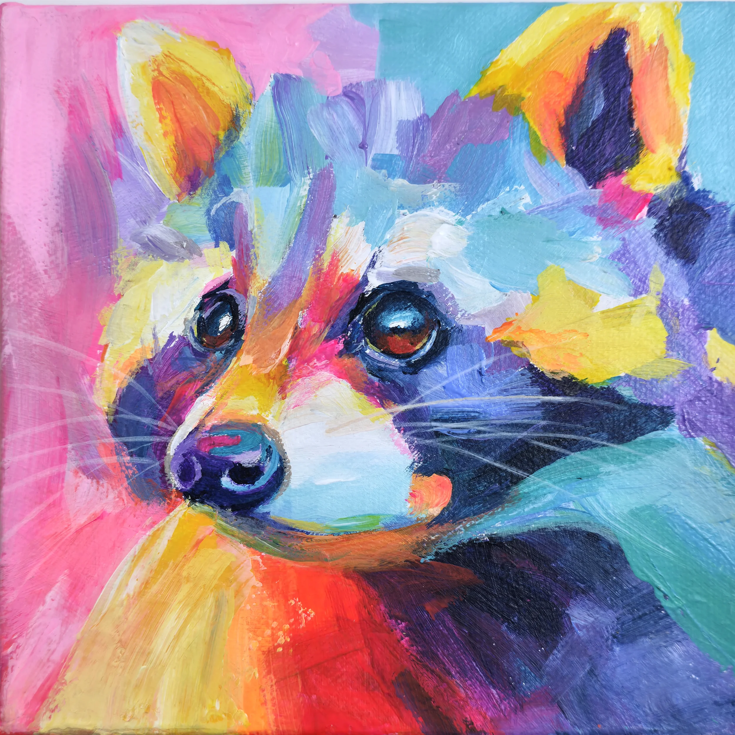 The Grape Bandit – Colourful Raccoon Mini Acrylic Painting