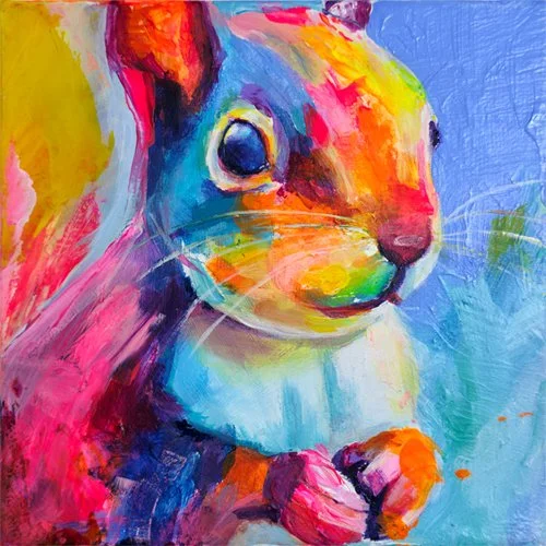 Sammy the Peanut Thief – Colourful Squirrel Mini Acrylic Painting