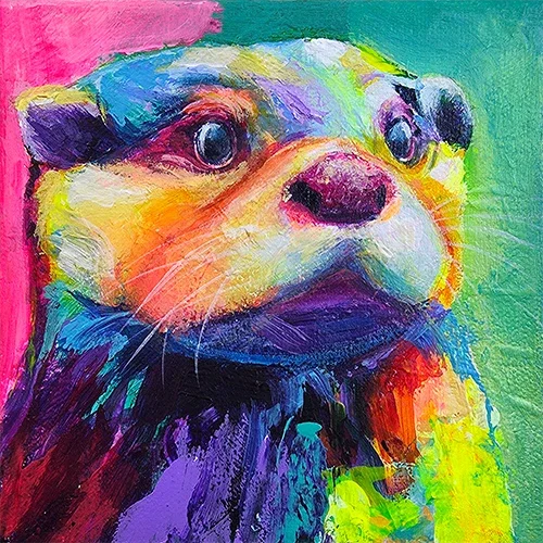 Ollie the Shellfish Snatcher – Colourful Otter Mini Acrylic Painting