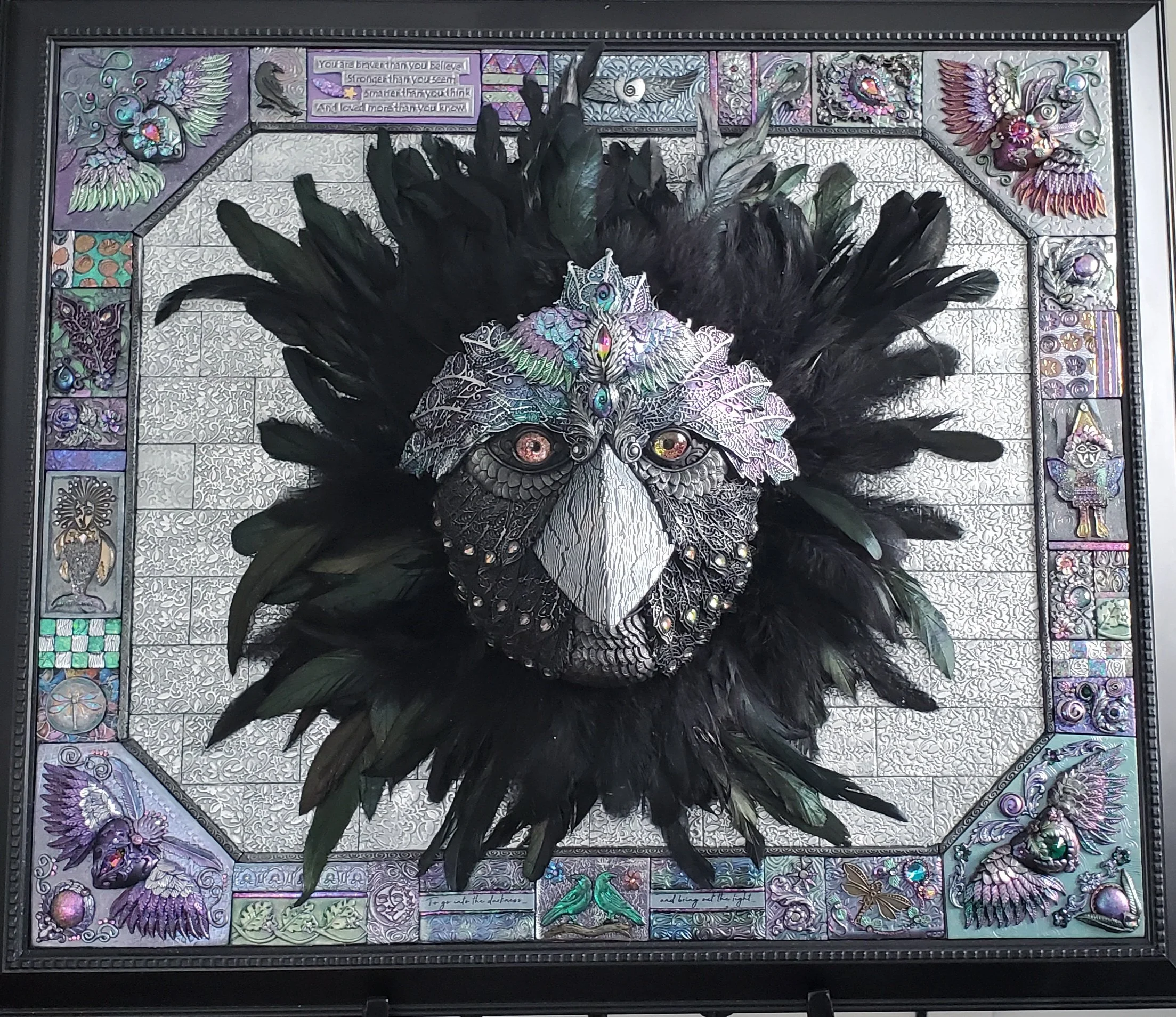 Raven Warrior Mask-polymer clay and mixed media