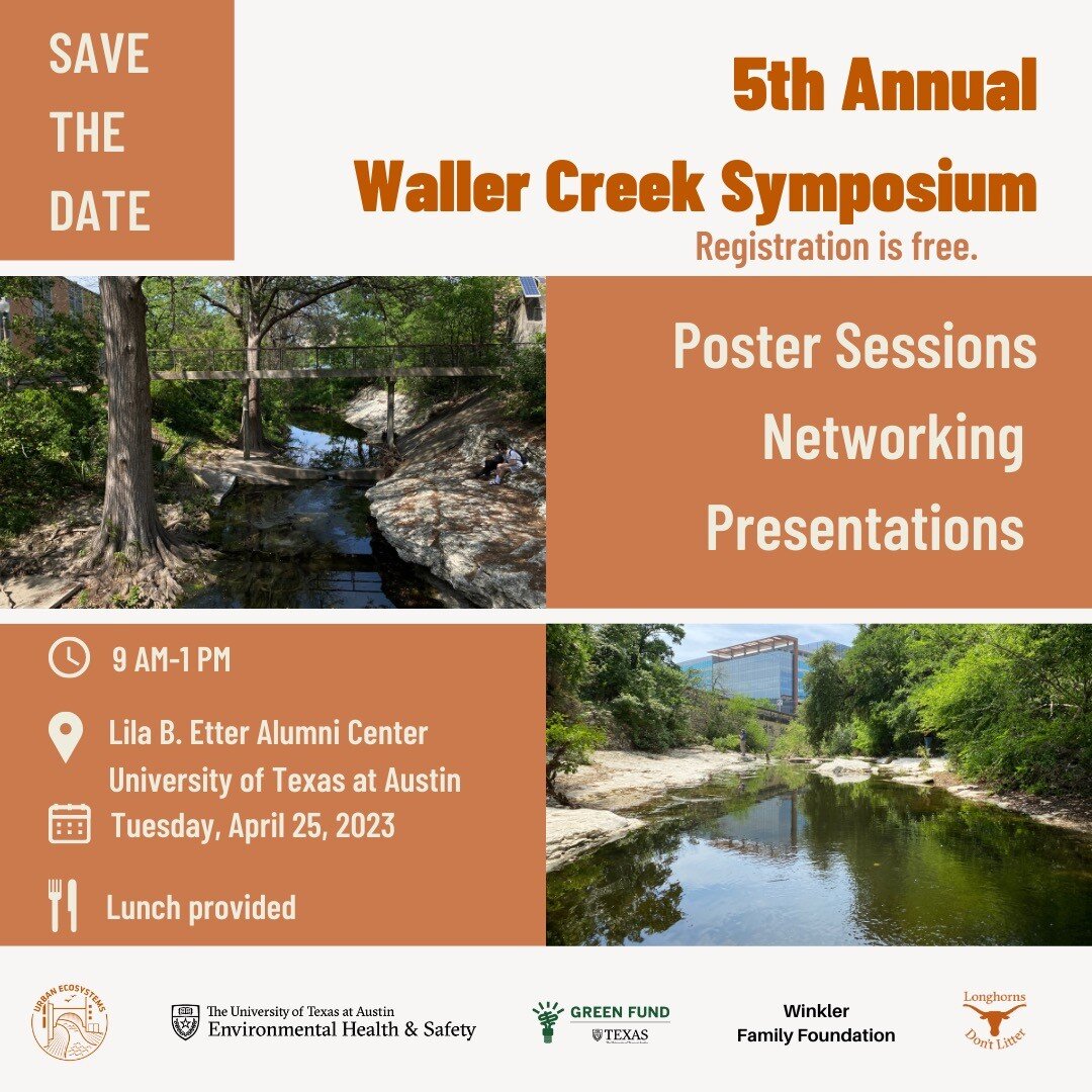 We're happy to be apart of the 5th annual Waller Creek Symposium! Lunch will be provided so make sure you register and spread the word! Link for registration will be in our bio.