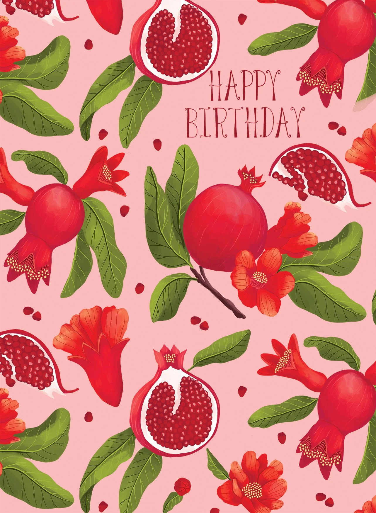 Pomegranate happy birthday greeting card