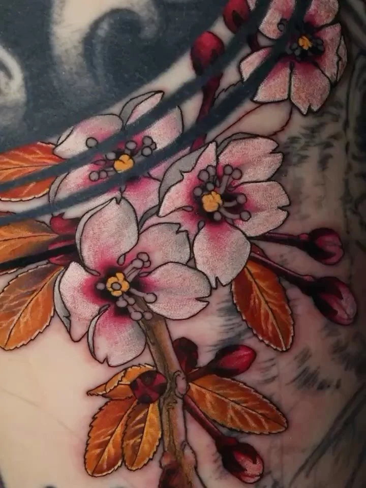 Here are some glimpses at progress steps on this extensive cover up section on Tracy&rsquo;s leg sleeve. Sometimes you&rsquo;re not looking to get rid of the old tattoo necessarily, but it may just be in the way of the new one you want, or it may hin