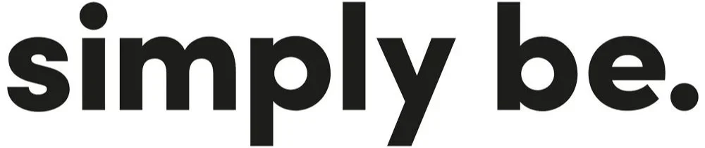 The image features the words "simply be." in black bold lowercase and period punctuation on a white background.
