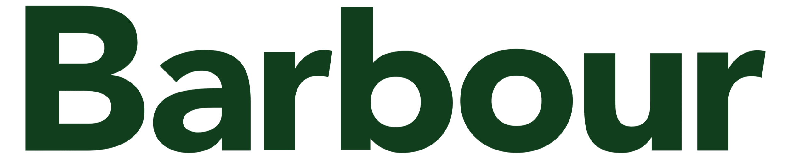Close-up of the word 'Barbour' in green letters.